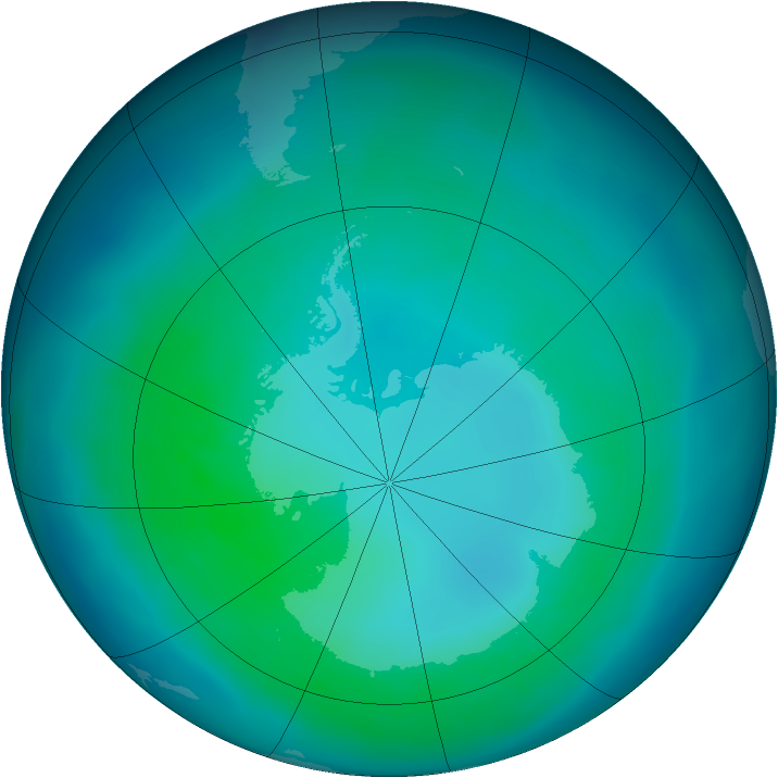 Antarctic ozone map for April 2012